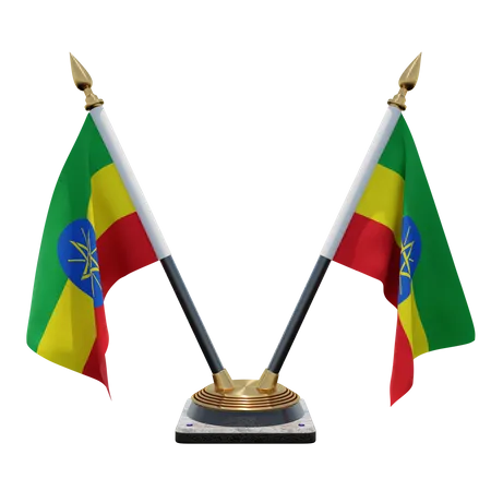 Ethiopia Double Desk Flag Stand  3D Flag