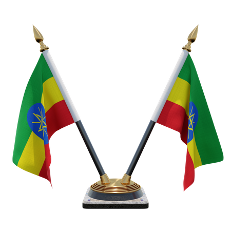Ethiopia Double Desk Flag Stand 3D Illustration