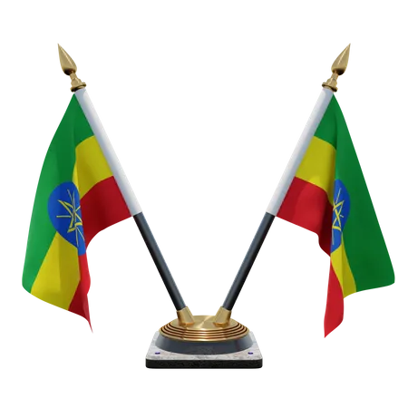 Ethiopia Double Desk Flag Stand 3D Illustration