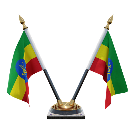 Ethiopia Double (V) Desk Flag Stand 3D Icon