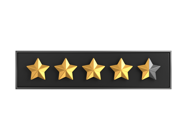 Etiqueta de calificación de cuatro puntos y cinco estrellas  3D Icon