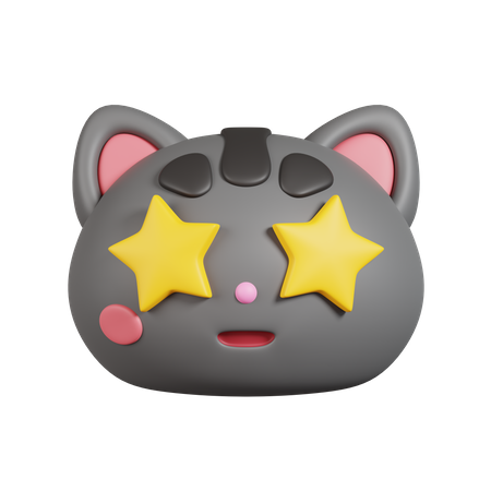 Étoiles dorées pour les yeux chat excité  3D Emoji