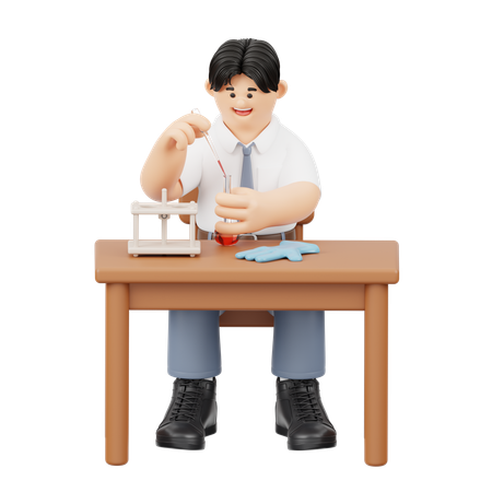 Étudiant avec tube à pipette  3D Illustration