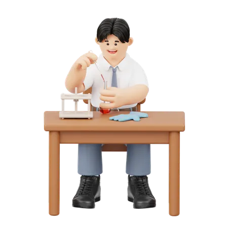 Étudiant avec tube à pipette  3D Illustration