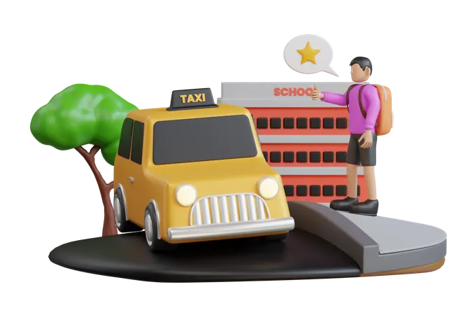 Étudiant donnant son avis sur le service de taxi  3D Illustration