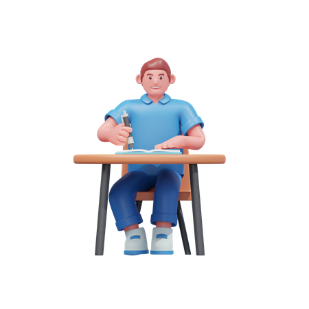 Étudiant écrivant à son bureau  3D Icon