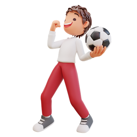 Étudiant tenant un ballon de football  3D Illustration