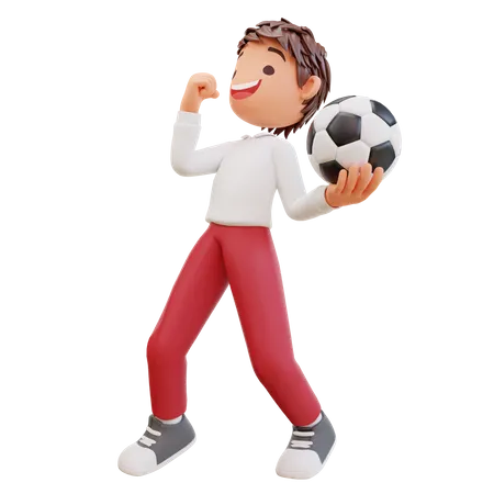 Étudiant tenant un ballon de football  3D Illustration