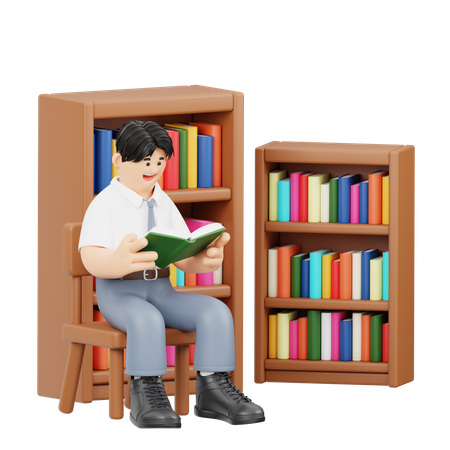Étudiant lisant une encyclopédie épaisse  3D Illustration
