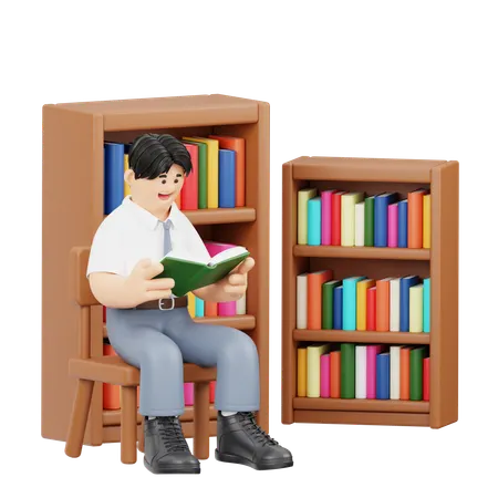 Étudiant lisant une encyclopédie épaisse  3D Illustration