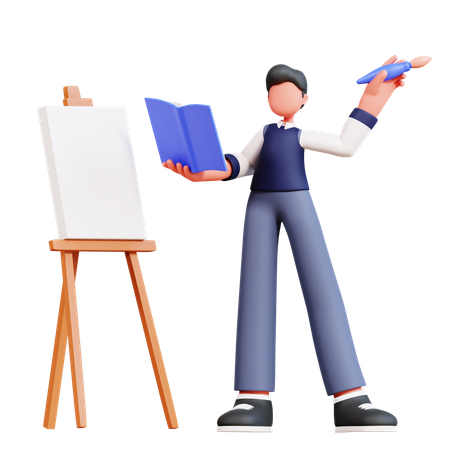 Étudiant masculin prenant une éducation artistique  3D Icon
