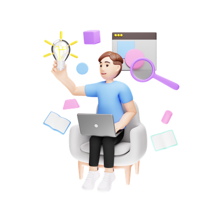 Étudiant qui rassemble des connaissances pour accroître sa créativité  3D Icon