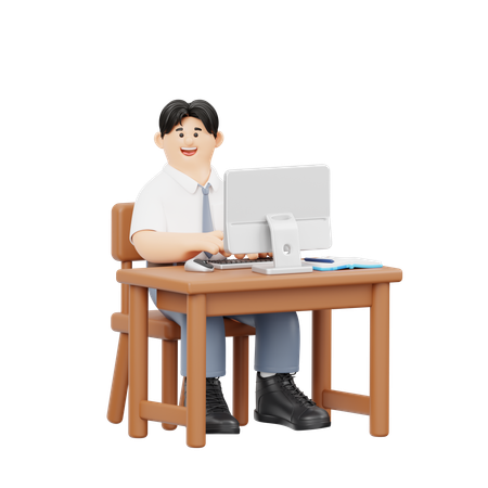 Étudiant tapant sur un ordinateur portable  3D Illustration