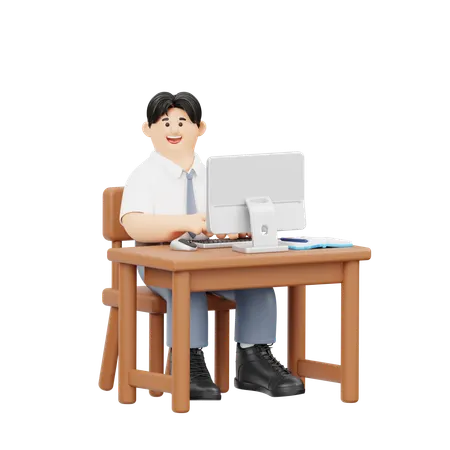 Étudiant tapant sur un ordinateur portable  3D Illustration