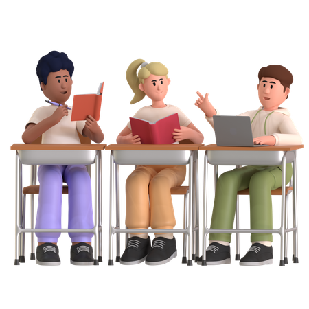 Étudiants faisant des études en groupe  3D Icon