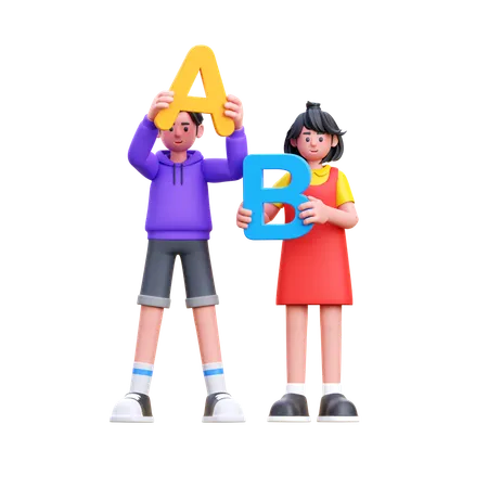 Étudiants détenant des alphabets  3D Illustration