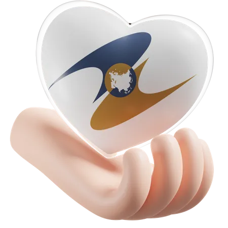 Eurasian Economic Union Flag Heart Hand Care  3D Icon