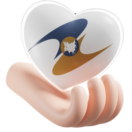 Eurasian Economic Union Flag Heart Hand Care  3D Icon