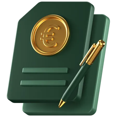 3 D Icon Of A Green Euro Contract With Gold Details 3D Icon