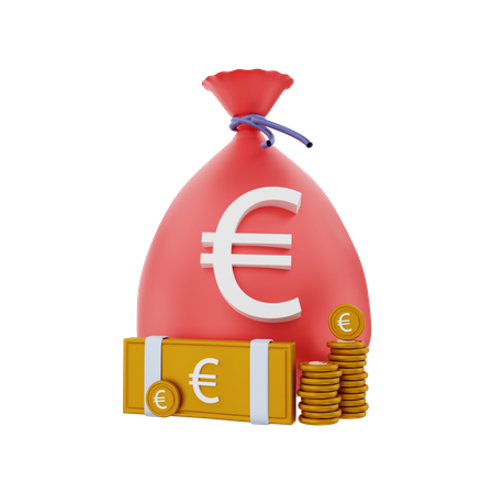 Argent en euros avec un sac  3D Illustration