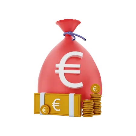 Argent en euros avec un sac  3D Illustration