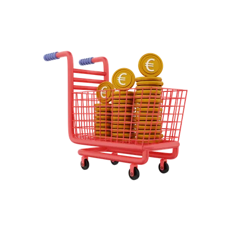 Carrinho de compras em euros  3D Illustration