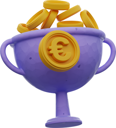 Euro Coin In Winner Cup  3D Illustration