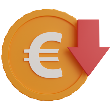 Euro Coins With Down Arrow  3D Icon