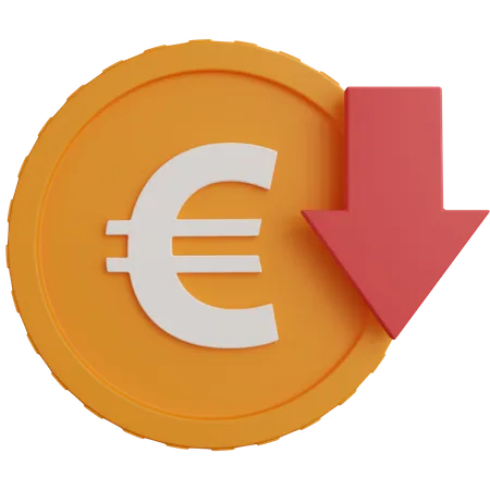 3 D Rendering Euro Coins With Down Arrow Isolated 3D Icon