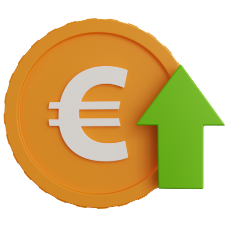 Euro Coins With Up Arrow  3D Icon