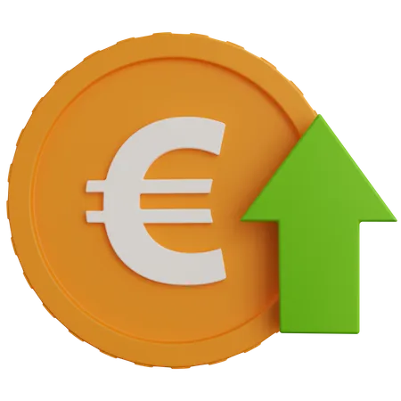 Euro Coins With Up Arrow  3D Icon