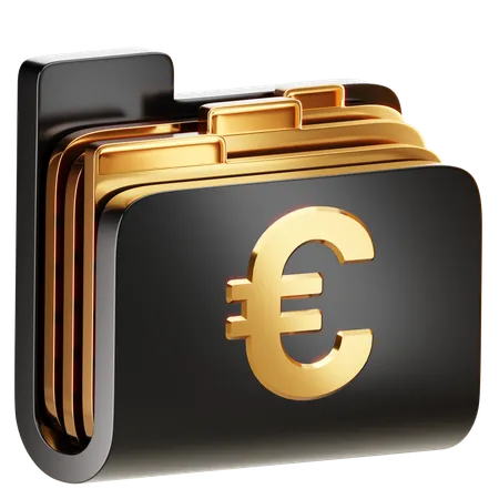 A Folder Icon Showcasing The Euro Symbol € Organizing Content Or Transactions Related To The Euro Currency 3D Icon