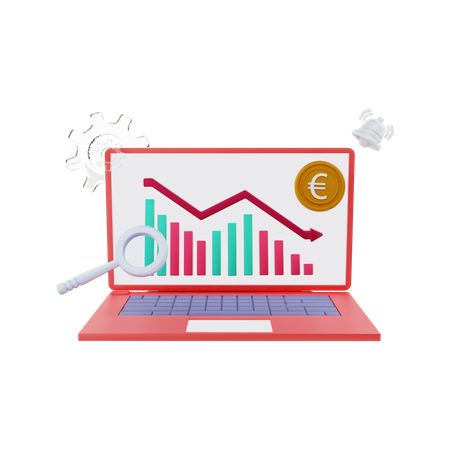 Euro currency analysis report down  3D Illustration