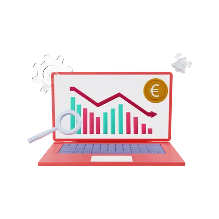 Euro currency analysis report down  3D Illustration