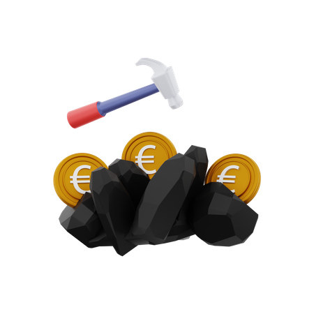 Minería de dinero en euros  3D Illustration