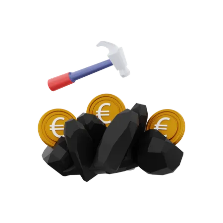 Minería de dinero en euros  3D Illustration