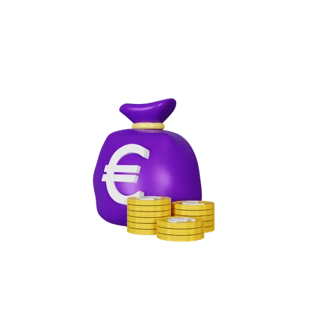 Euro Coins Bag Illustration 3D Illustration