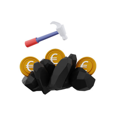 Euro money mining 3D Illustration