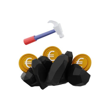 Euro money mining  3D Illustration