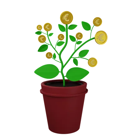 Planta de dinero euro  3D Illustration