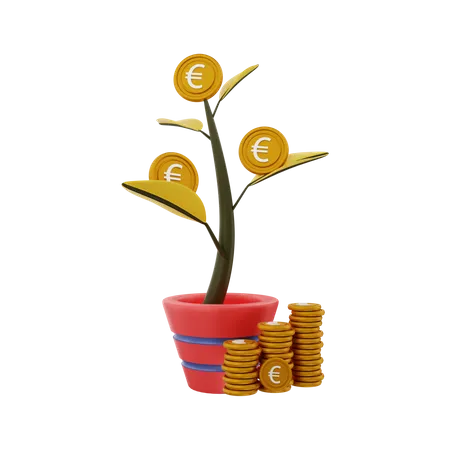 Euro money tree growing  3D Illustration