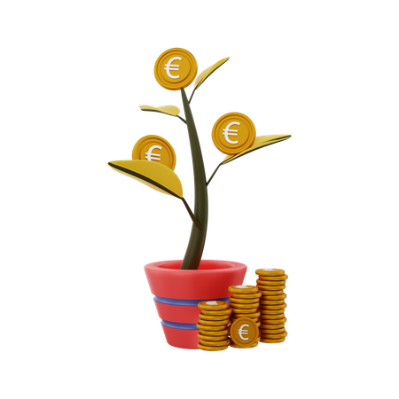 Euro money tree growing  3D Illustration