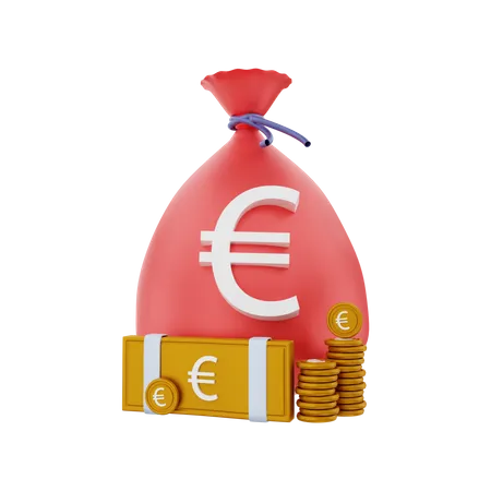 Euro money with a bag  3D Illustration