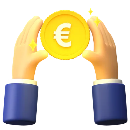 Halten Sie die Euromünze  3D Illustration
