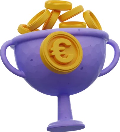 Euromünze im Siegerpokal  3D Illustration