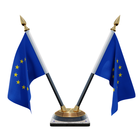 Doppelter (V) Tischflaggenständer der Europäischen Union  3D Icon