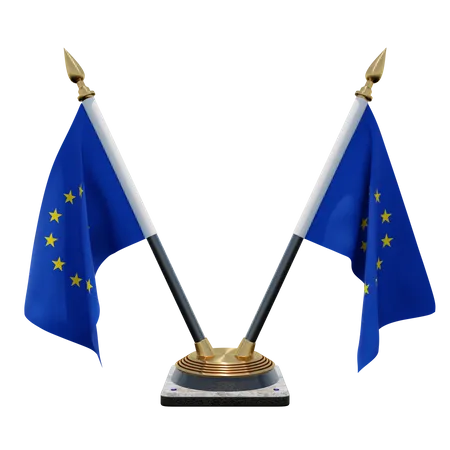 Doppelter (V) Tischflaggenständer der Europäischen Union  3D Icon