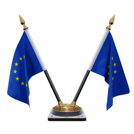 European Union Double Desk Flag Stand  3D Icon