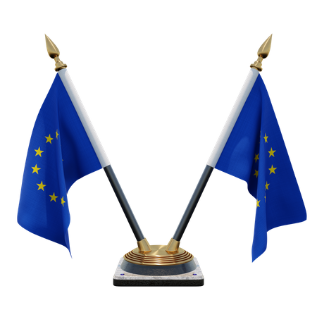 European Union Double Desk Flag Stand  3D Illustration