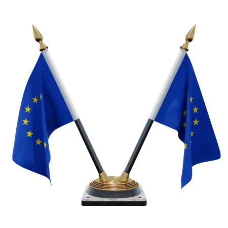 European Union Double Desk Flag Stand  3D Illustration